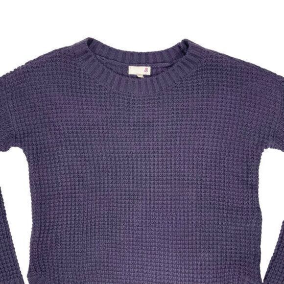 So Waffle Knit Sweater Womens Sz X-Small Purple Long Sleeve Crew Neck Pull Over - Picture 2 of 14